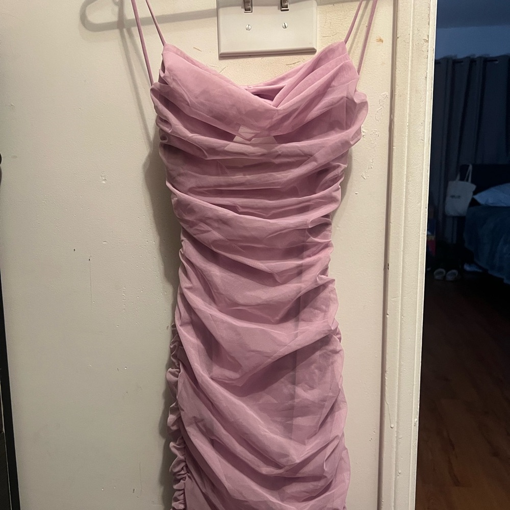 Oh Polly Lilac Ruched Mini Dress